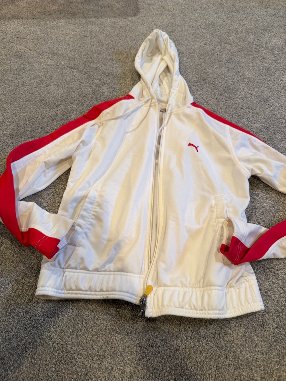 y2k PUMA White & Red Hooded Zip Jacket